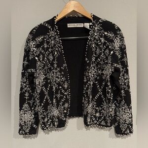 Michael Simon Black Glitz and Glam Beaded Sweater Cardigan Size 1
